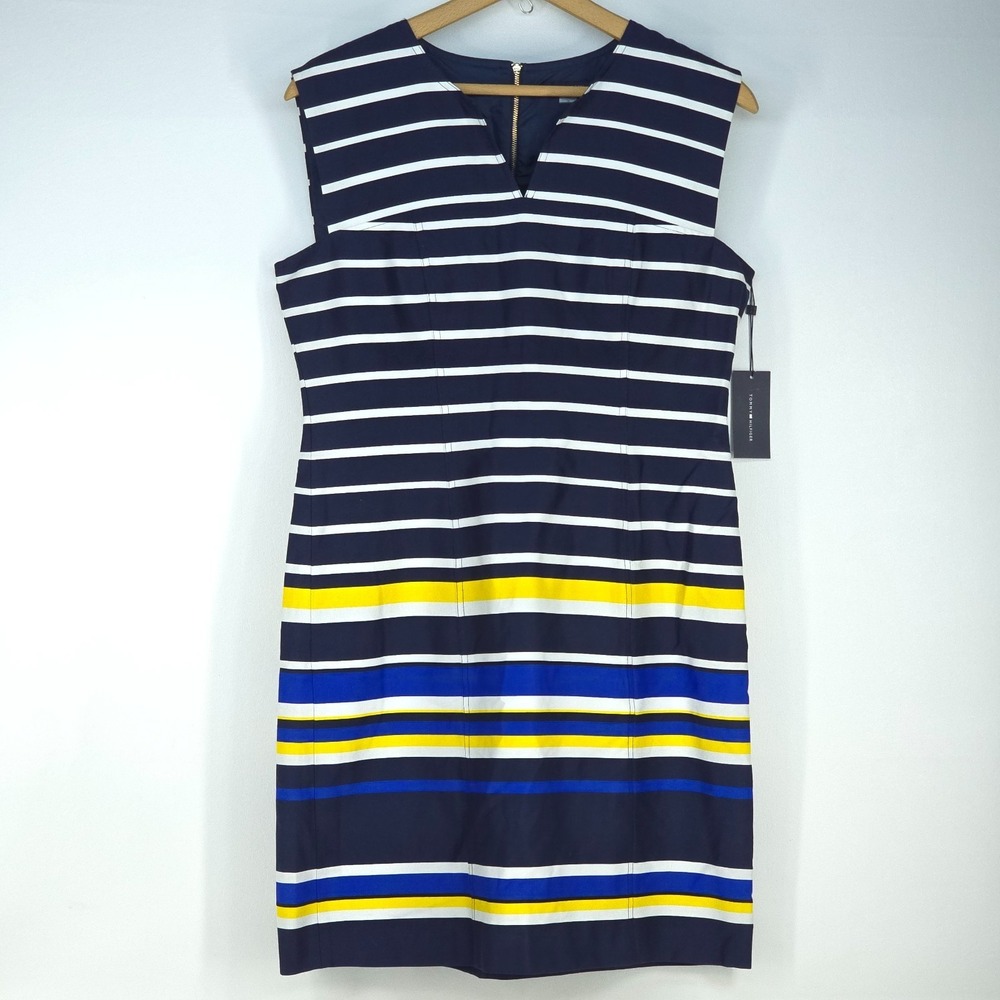 Tommy Hilfiger Striped Sheath Dress Women 14 Nautical Professional Corporate NWT